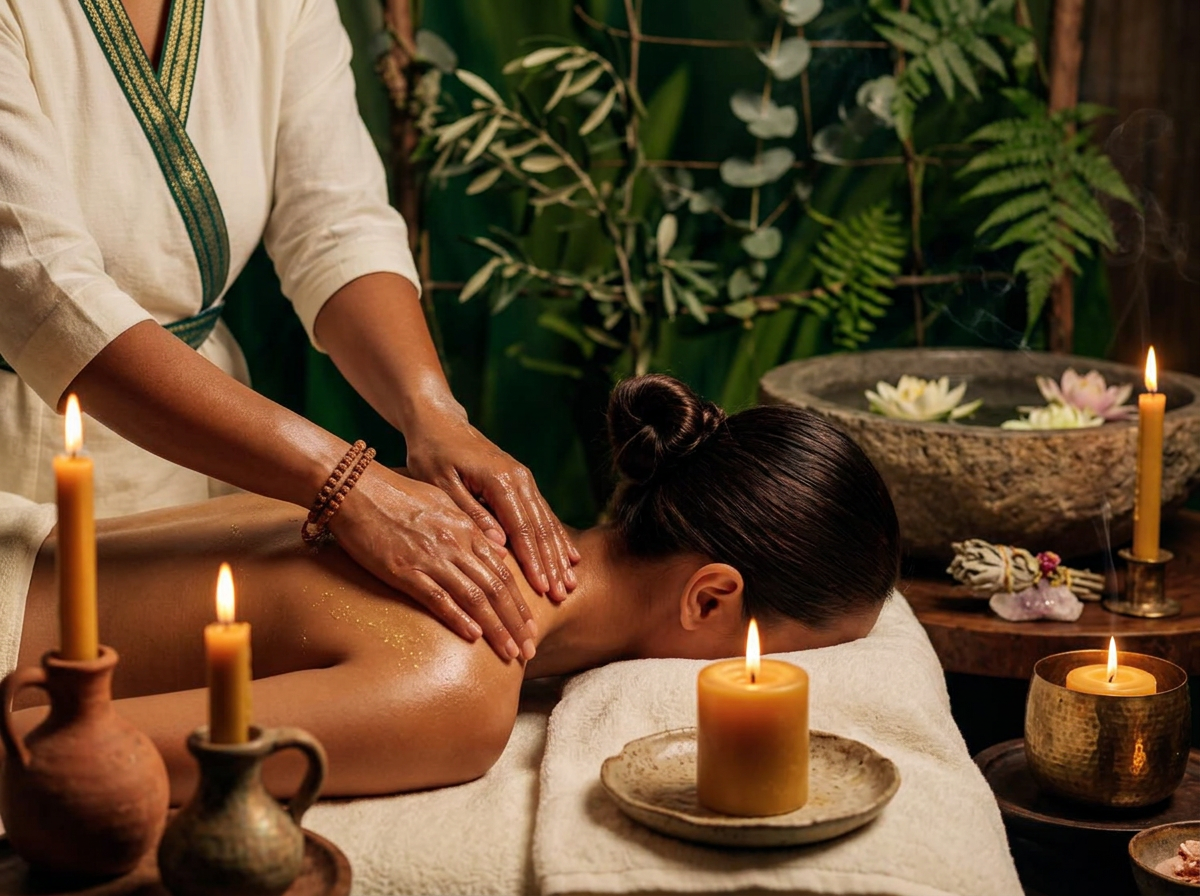 Therapist performing a traditional healing massage